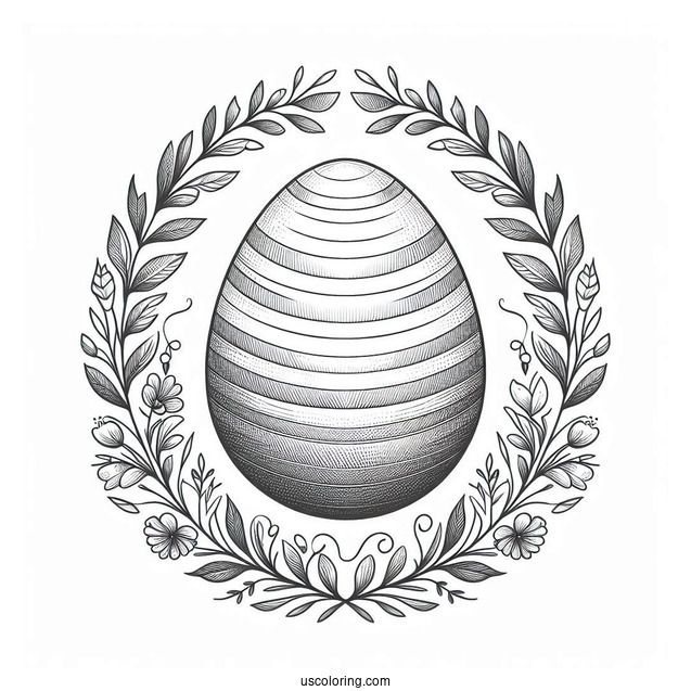 Ethereal Easter Coloring Page Of Egg With Laurel Wreath
