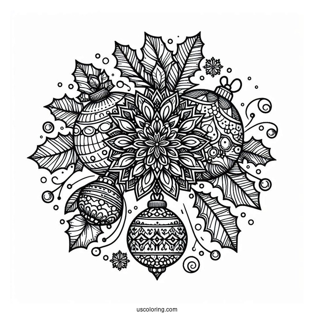 Baubles And Mistletoes Christmas Mandala Coloring Page