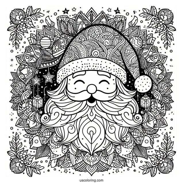 Simple Santa Mandala Coloring Page For Adults