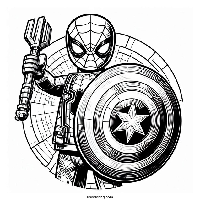 Lego Spider-Man Holding Captain Americas Shield Coloring