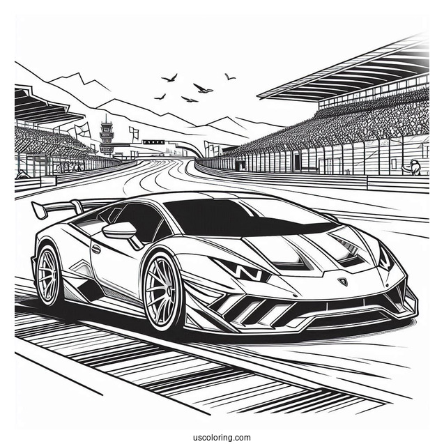 Lamborghini Sports Car On Race Track To Color