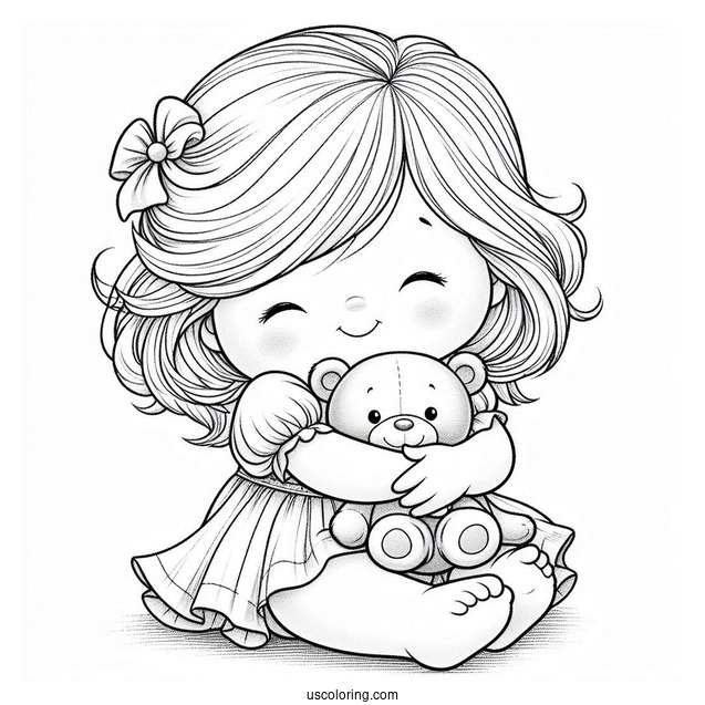 Precious Moments Coloring Page Of Toddler Holding Teddy Bear For Preschoolers