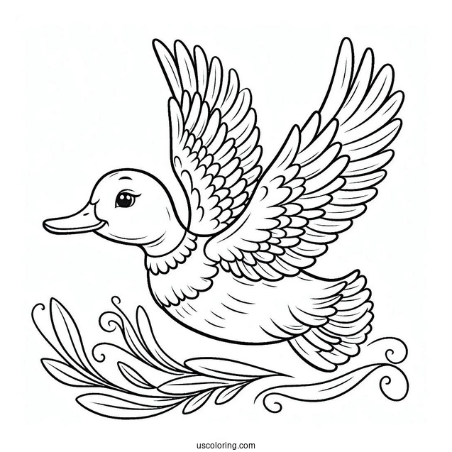 Coloring Page Of a Duck Flying