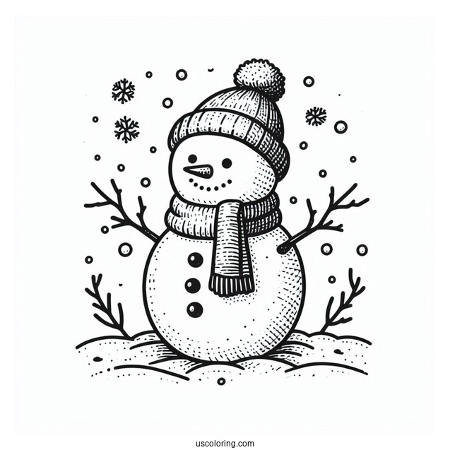 Chilly Snowman Wearing a Scarf And Beanie In The Snow