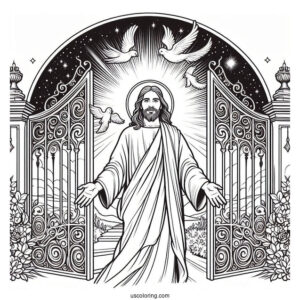 Jesus Coloring Page At The Pearly Gates