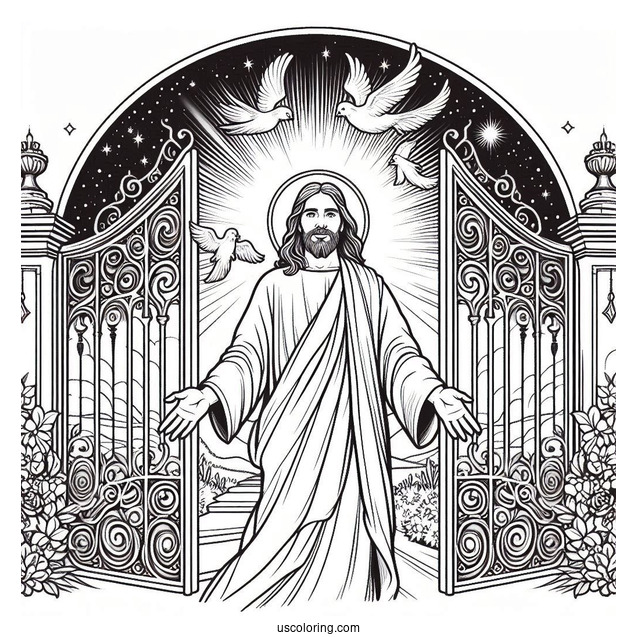 Jesus Coloring Page At The Pearly Gates