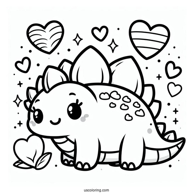 Kawaii Stegosaurus Coloring Page Inside Heart For Preschoolers