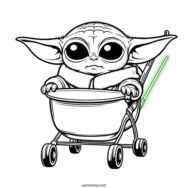 Coloring Sheet Of Baby Yoda In Hovering Pram