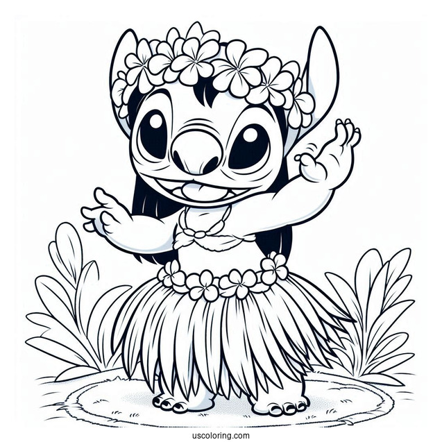 Coloring Page Of Lilo Doing Hula In Grass Skirt
