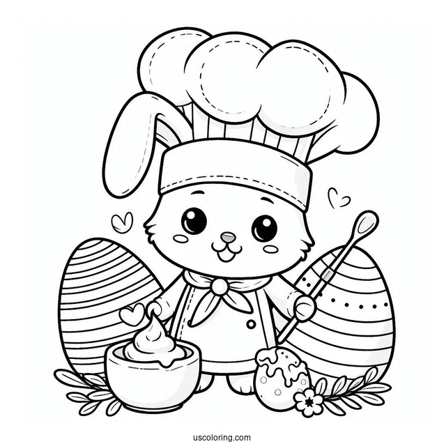 Rabbit Chef Painting Easter Coloring Page Of Eggs