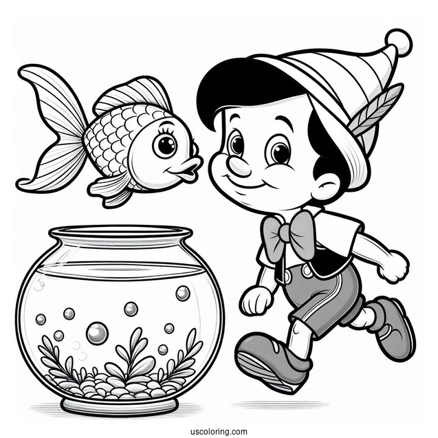 Pinocchio Coloring Page Of Cleo The Goldfish Jumping Out Of Fishbowl
