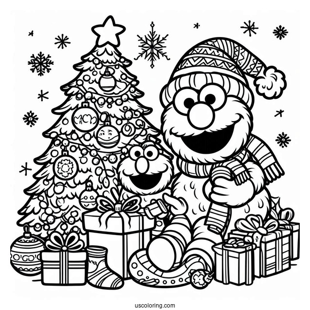 Christmas Themed Elmo Coloring Sheet