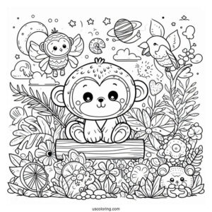Cute Coloring Page Jungle Animals For Kids