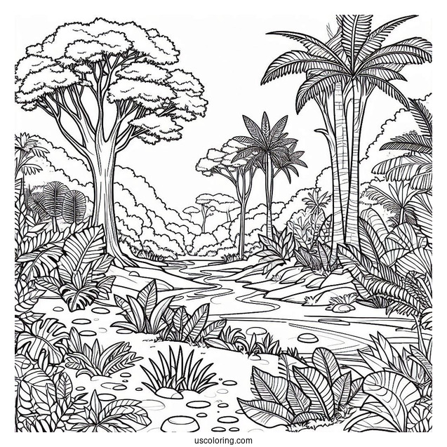 Jungle Coloring Page Of Trees And Vegetation
