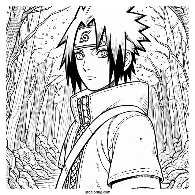 Teenage Uchiha Sasuke Coloring Page In The Forest