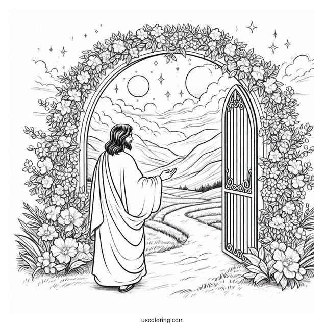 Jesus Coloring Page At The Pearly Gates