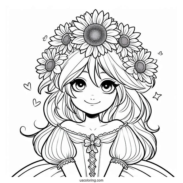 Princess Daisy Coloring Page With Sunflower
