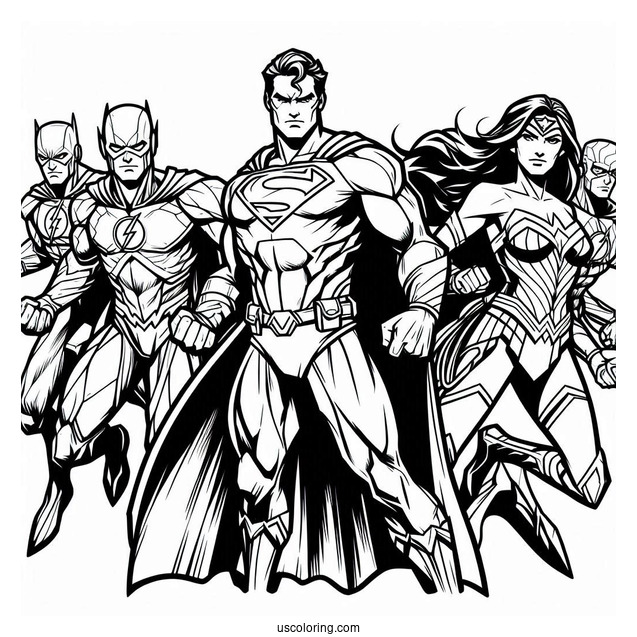 Justice League Coloring Page Of Cartoon Superheroes