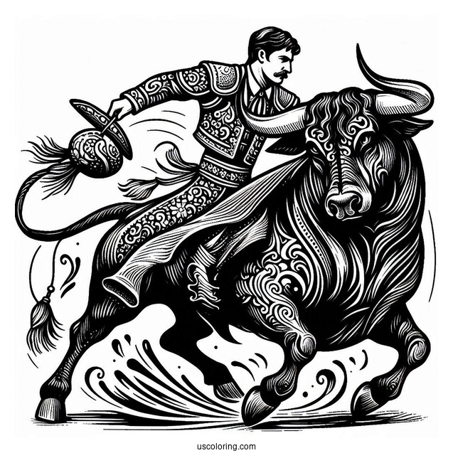 Matador With Fighting Bull Coloring In
