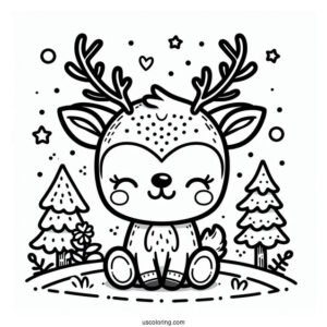 Super Cute Reindeer Coloring Page For Toddlers