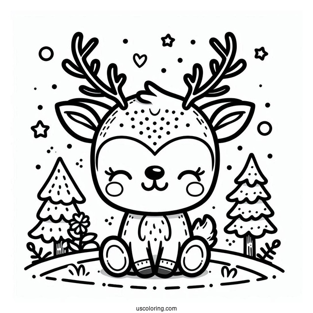 Super Cute Reindeer Coloring Page For Toddlers