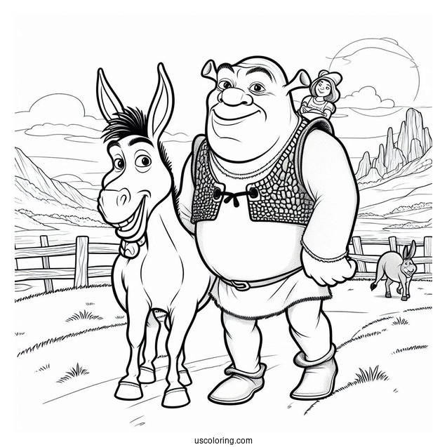 Shrek And Donkey In Duloc Coloring Page