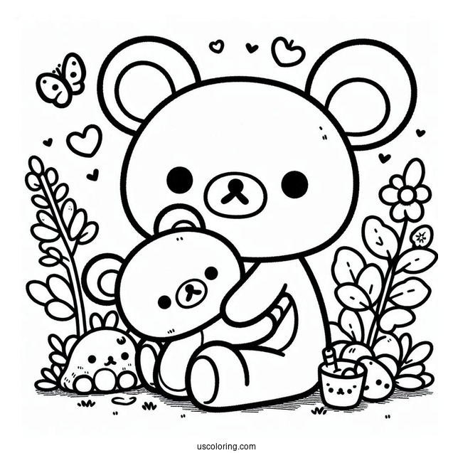 Kiiroitori, Rilakkuma Coloring Page And Chairoikaguma Hugging Rilakkuma