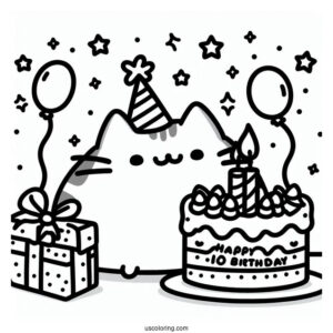 Pusheen Happy Birthday Coloring Page