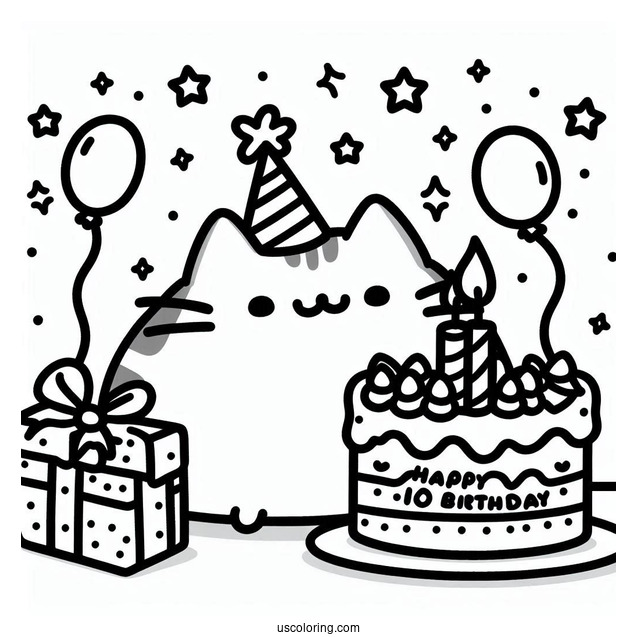 Pusheen Happy Birthday Coloring Page