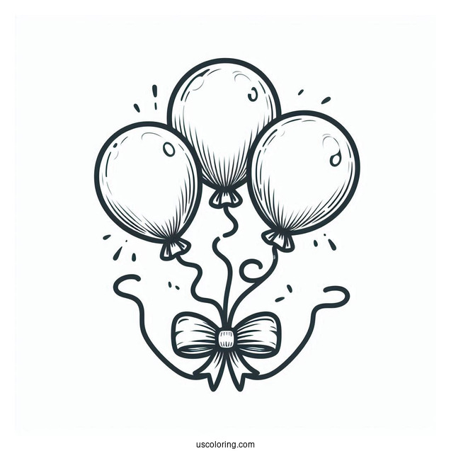 Three Balloons With a Ribbon To Color