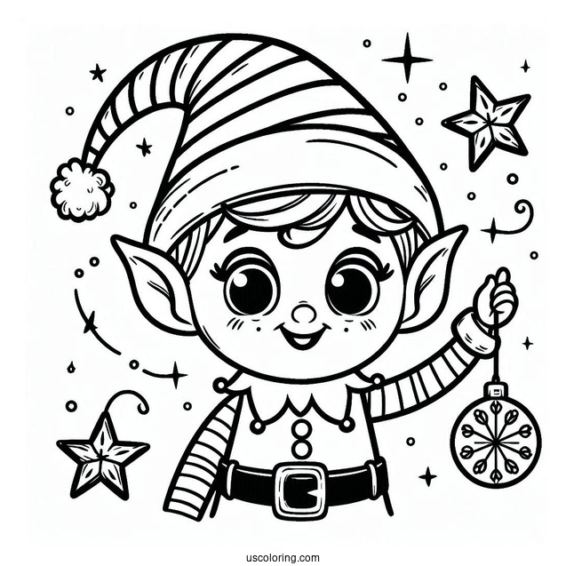 Simple To Color Christmas Elf For Preschoolers