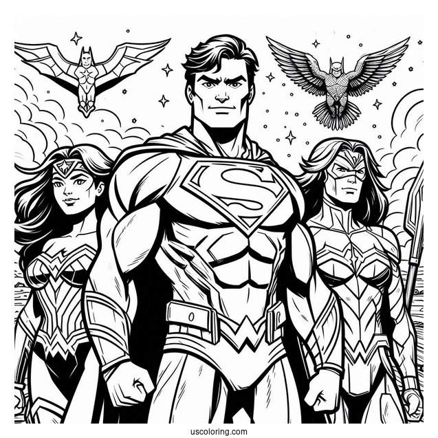 Simple Justice League Coloring Page Cartoon For Kids