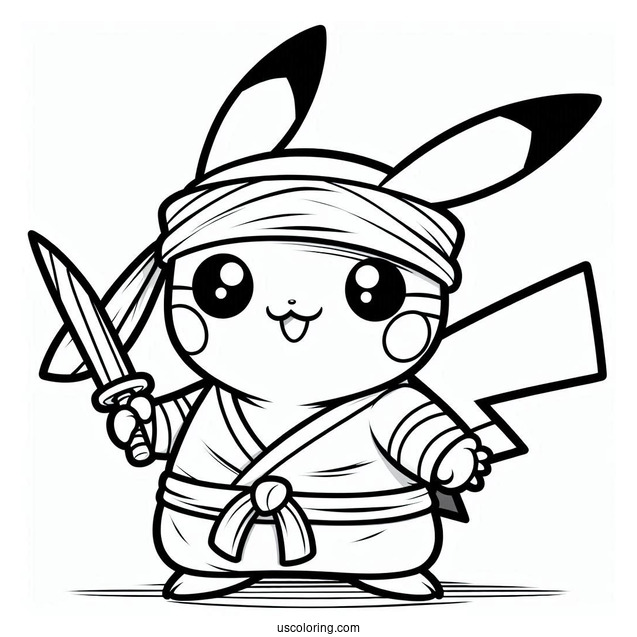 Adorable Ninja Pikachu Coloring Sheet For Kids