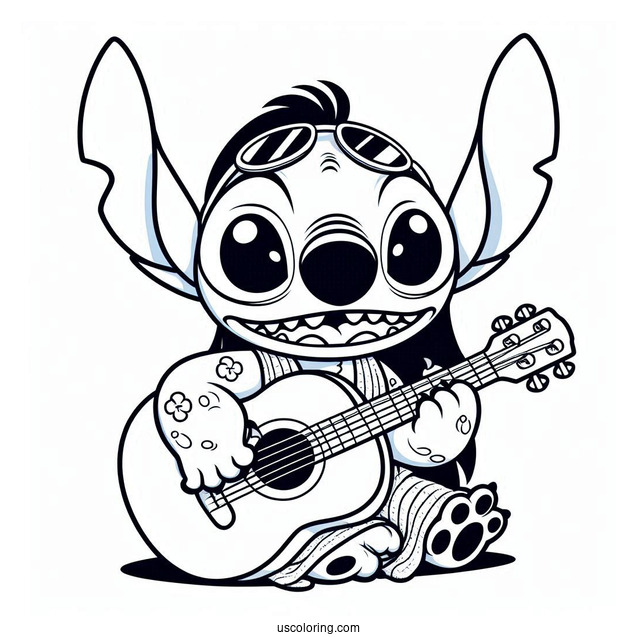Elvis Stitch Playing Guitar Coloring Sheet