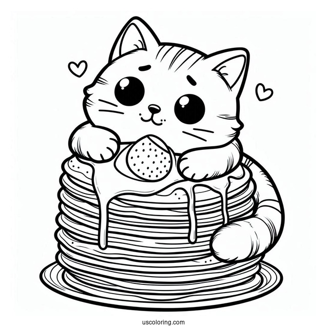 Cat Hugging Pancake Coloring Page Tower