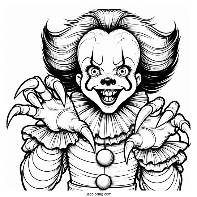 Pennywise With Sharp Claws Coloring Page