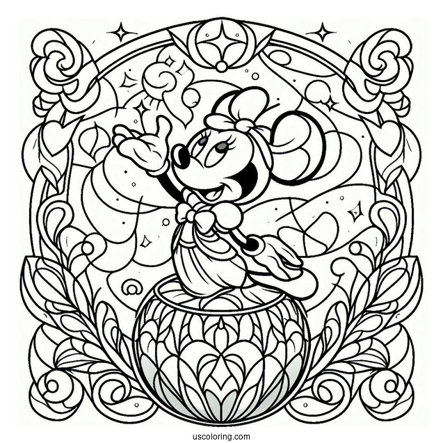 Mickey Mouse Fantasia Stained Glass Coloring Page For Kids