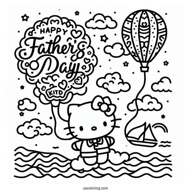 Hello Kitty With Happy Father's Day Coloring Page Of Script In The Sky For Kids
