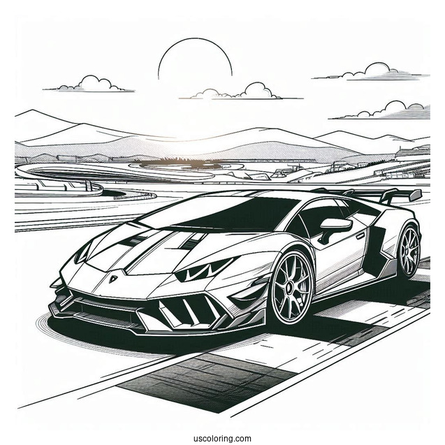 Lamborghini Sports Car On Race Track To Color