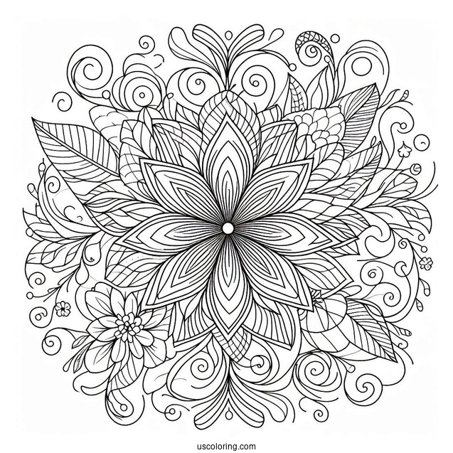 Tangled Flower Mandala Coloring Page