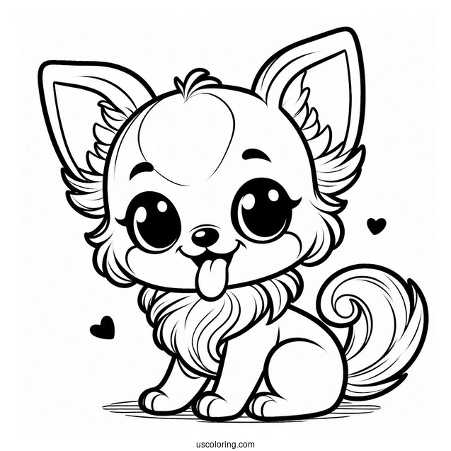 Chibi Puppy Chihuahua Coloring Page With Tongue Out For Preschoolers
