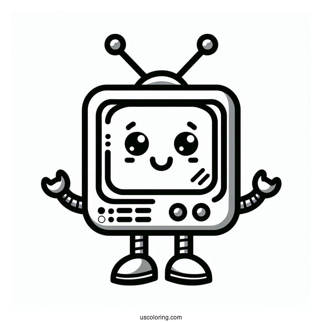Simple Chibi TV Robot Coloring Sheet For Preschoolers