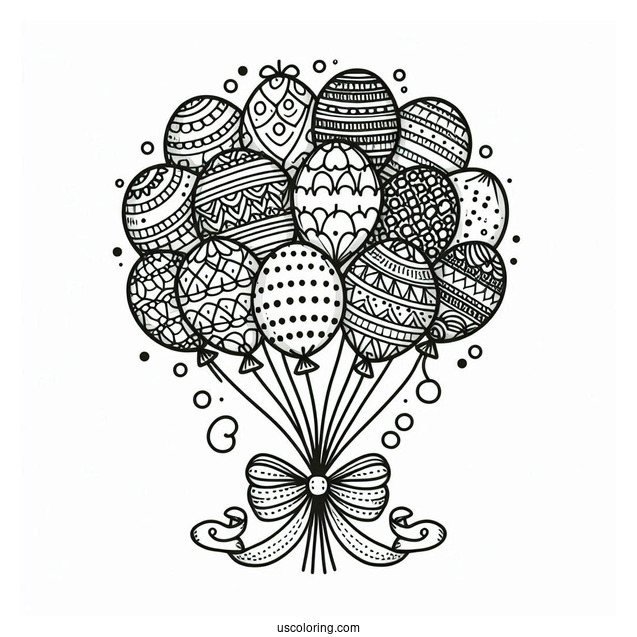 Bunch Of Balloons With Patterns And Ribbon