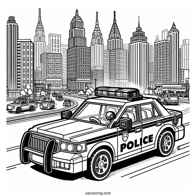 Detailed Lego Police Car Coloring Page Parked In The City