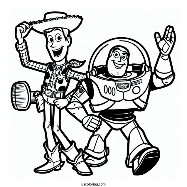 Pixar Coloring Page of Woody And Buzz Lightyear For Kids