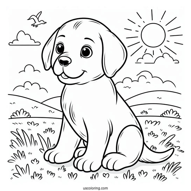 Simple Labrador Puppy On Grass To Color