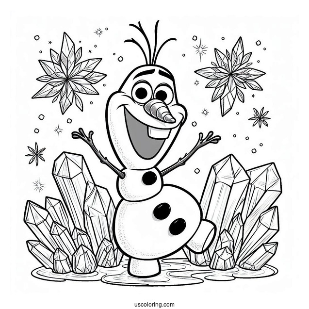 Coloring Page Of Olaf With Ice Crystals
