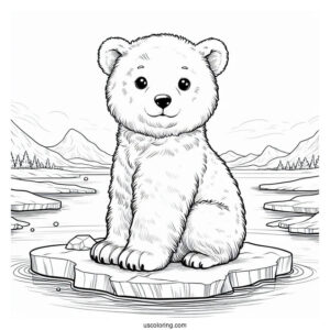 Polar Bear Cub Sitting On Ice Coloring In For Kids