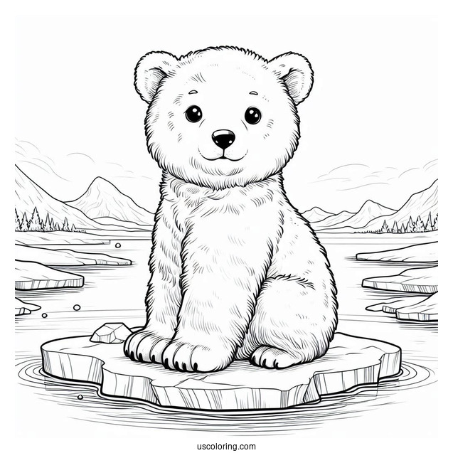 Polar Bear Cub Sitting On Ice Coloring In For Kids