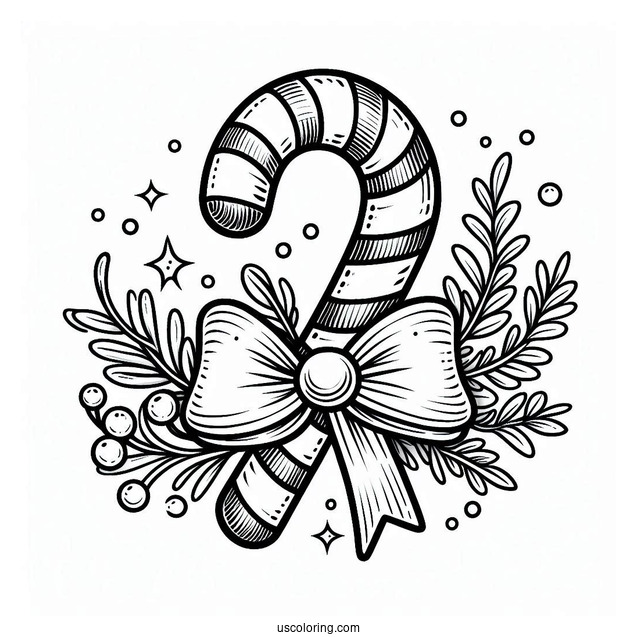 Festive Candy Cane Coloring Page With Pretty Bow